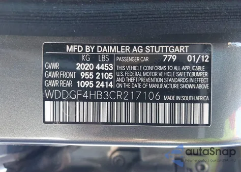 2012 Mercedes-Benz C 250 Sport from USA, damaged, VIN WDDGF4HB3CR217106